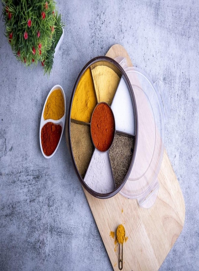 Finner 7 Section Round Shape Multi-Purpose Storage Box for Storing Spice, Dry Fruits, Herbs, Masala Box with Transparent Lid Leak Proof, Air Tight Plastic Masala Dabba | Masala Container (Brown) - Image 4